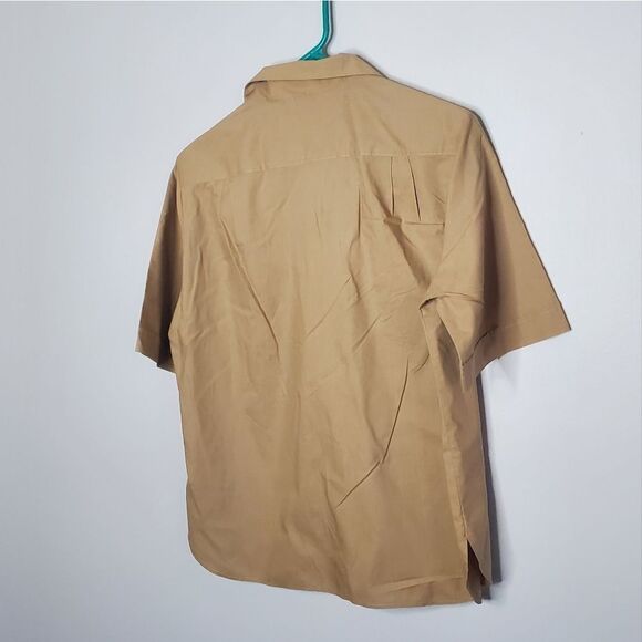Lady Manhattan 16 Short Sleeve Button Down Shirt Tan Front Breast Pockets - Picture 2 of 7